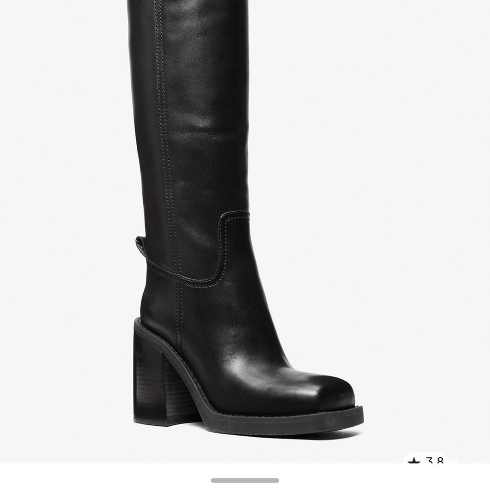 Michael Kors Black Leather Over-the-Knee Block Heel Boots